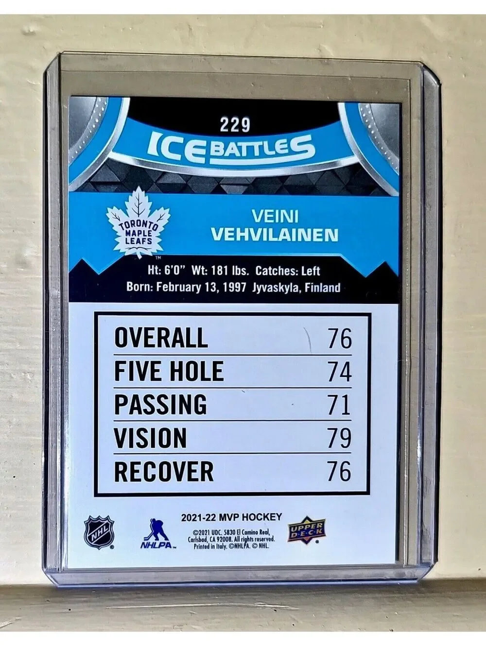 2021-22 Veini Vehvilainen Upper Deck MVP Hockey Ice Battles #229 Card